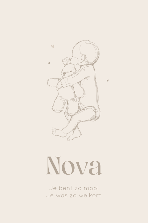 Baby rouwkaartje met illustratie van baby met knuffel