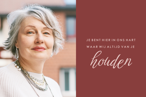 Rouw bedankkaartjes met foto en vlak in haar favoriete kleur