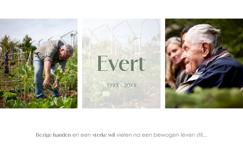 Moderne rouwkaart man met portretfoto en foto hobby