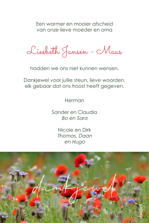 Dankbetuiging rouw klaproos