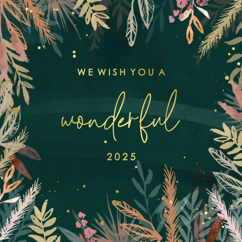 Kerstkaart wonderful new year, merry christmas met folie