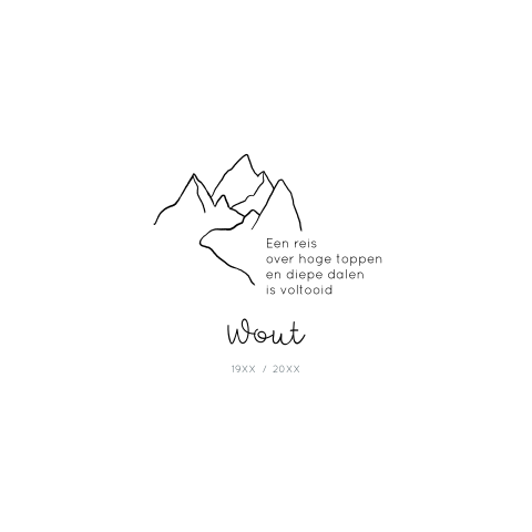 Rouwkaart minimalistisch met lijntekening van bergen