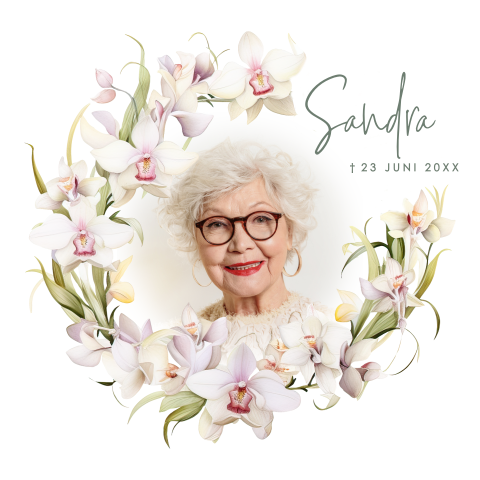 Rouwkaart orchidee illustratie met foto