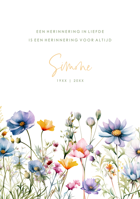 Poster rouw veldbloemen met naam en datum