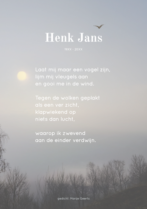 Poster rouw herinneren vogel zon