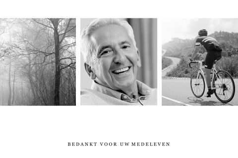 Bedankkaartje na overlijden met collage van zwart-wit foto's