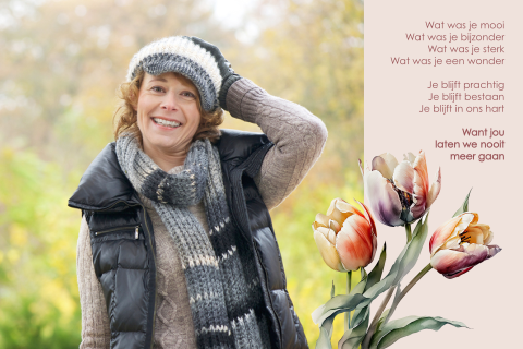 Bedankkaart met warme tulpen en persoonlijke foto