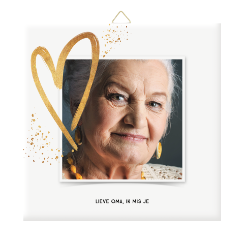 Herinneringstegeltje oma met foto en gouden hart