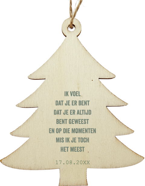 Houten hanger kerstboom met gedicht mis ik je het meest