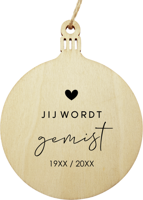 Kersthanger hout ster jij wordt gemist moderne typografie