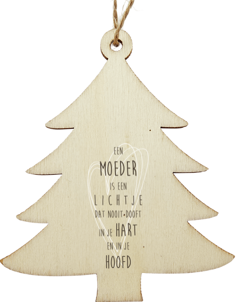 Kerstboomhanger hout om te herinneren met hartje en initiaal