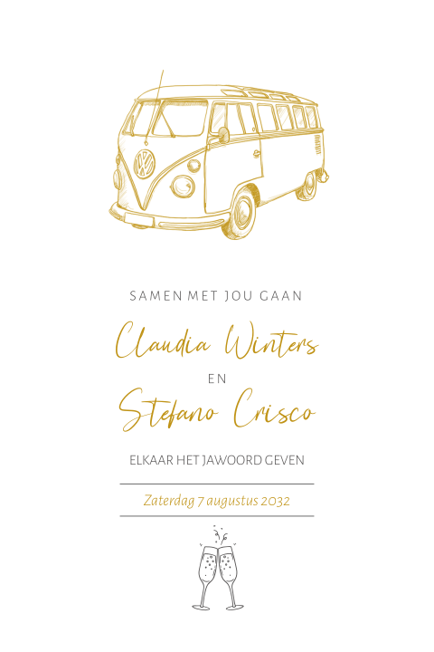 Trouwkaart volkswagen busje perspectief goudlook