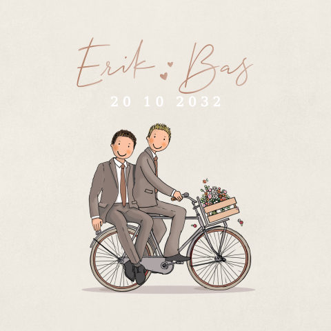 Trouwkaart fiets bruidspaar gay koppel
