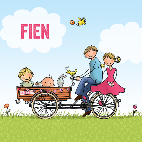 Geboortekaartje meisje bakfiets groot met broertje
