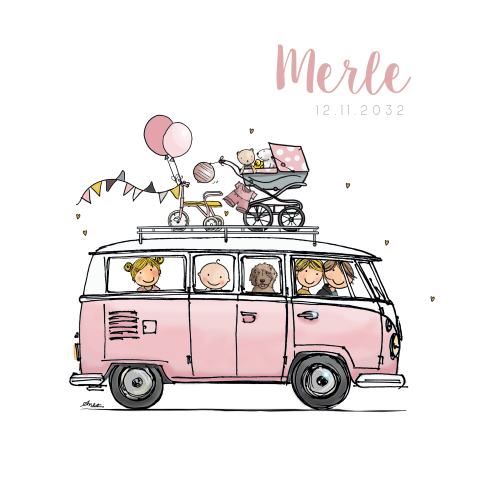 geboortekaartjes meisje vwbusje roze zusje hond