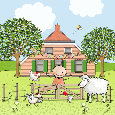 Geboortekaartje meisje boerderij schaap kippen