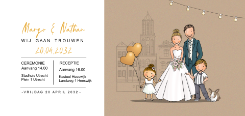 Trouwkaart enkel bruidspaar en kinderen kraftlook