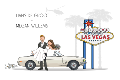Trouwkaart Las Vegas met mustang bruidspaar