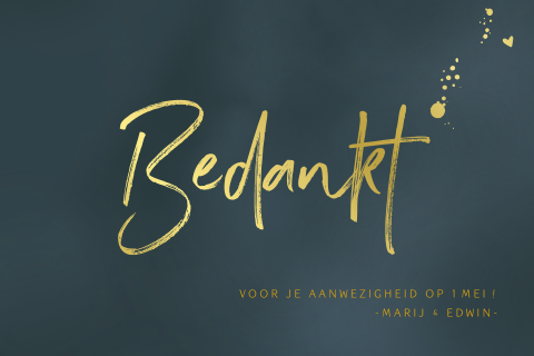 Bedankkaart goudfolie hartjes en tekst