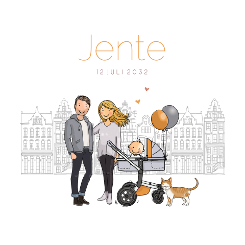 Geboortekaartje meisje wandelwagen met ouders
