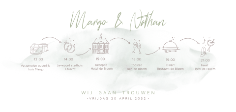 Trouwkaart tijdlijn watercolor shape en illustraties