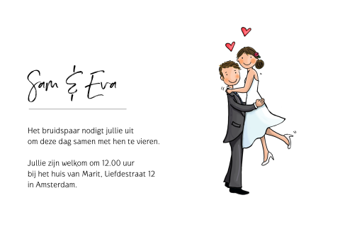 Infokaart bruidspaar optillen met rood hartje
