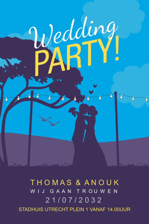 Trouwkaart weddingparty eigentijds kleurrijk