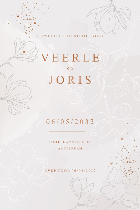 Trouwkaart takjes lijntekening bloemen