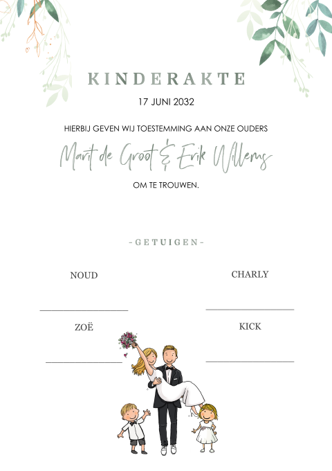 Kinderakte takjes en bruidspaar met kinderen