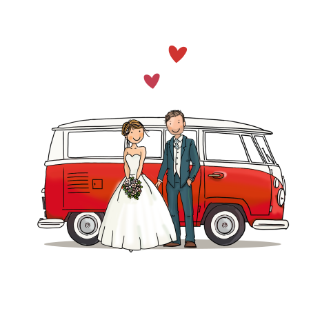 Sluitzegel vw busje rood met bruidspaar