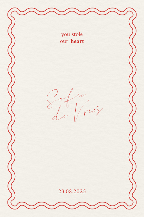Loveletter geboortekaartje met rode rand