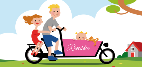 Gezin in bakfiets illustratie