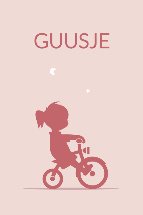Geboortekaartje meisje op fiets silhouette