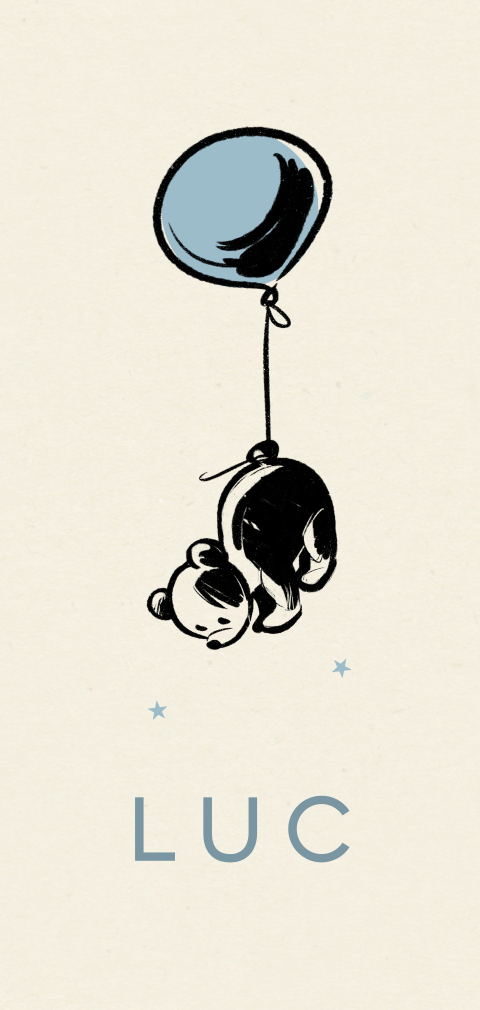 Geboortekaartje lijntekening beer hangend aan ballon