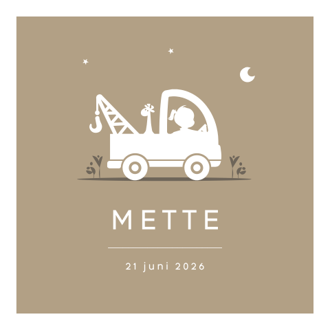 Geboortekaartje meisje in takelwagen
