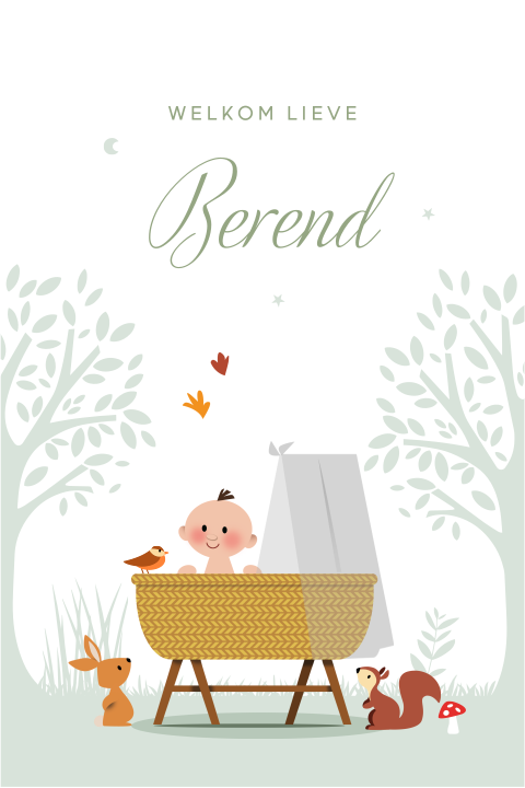 Geboortekaartje wieg herfst konijn eekhoorn