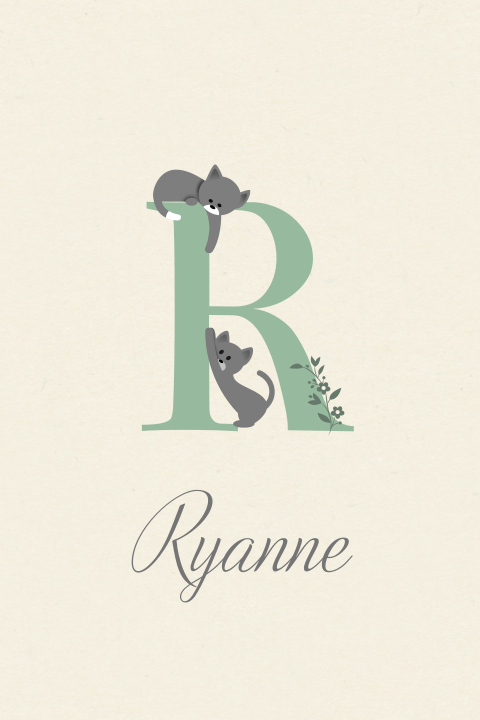 Geboortekaartje twee katten bij letter