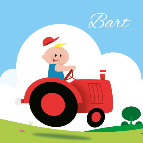 Geboortekaartje jongen tractor fiets katten