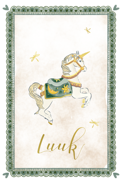 Geboortekaartje unicorn groen