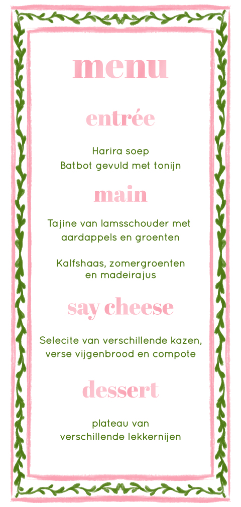 Menukaart wit roze