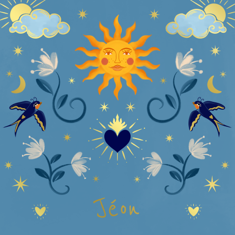 Geboortekaartje zwaluw en zon blauw