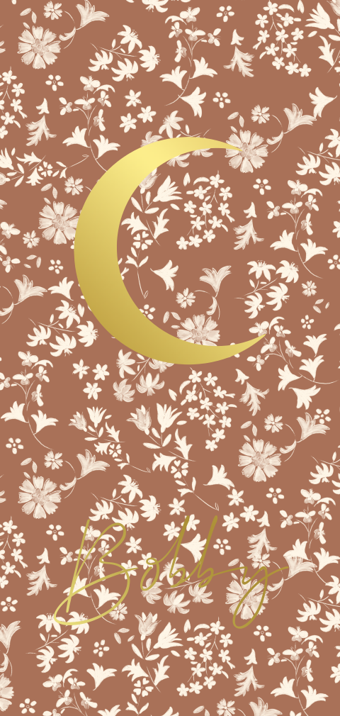 Geboortekaartje bruin met beige bloemen en maanstand