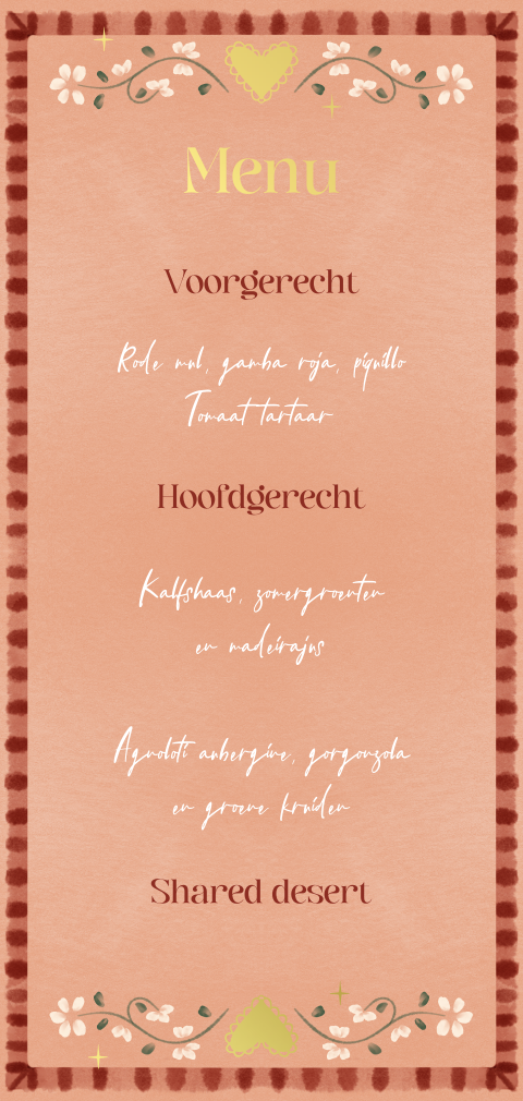 Menukaart bohemian roze