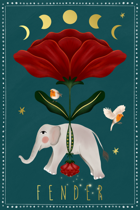 Geboortekaartje olifant en bloemen luchtballon petrol