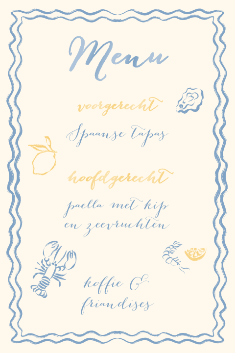 Menukaart beach blauw