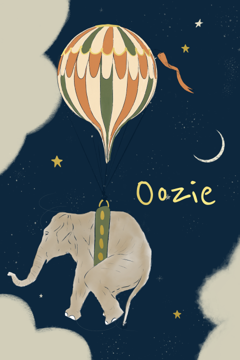 Geboortekaartje vliegende olifant blauw
