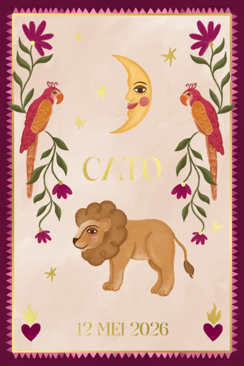Poster leeuw en de papegaai rood