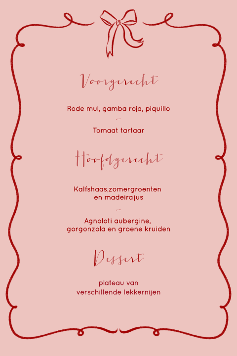 Menukaart strik roze