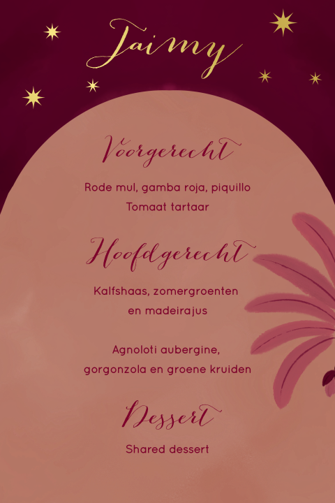 Menukaart palm roze