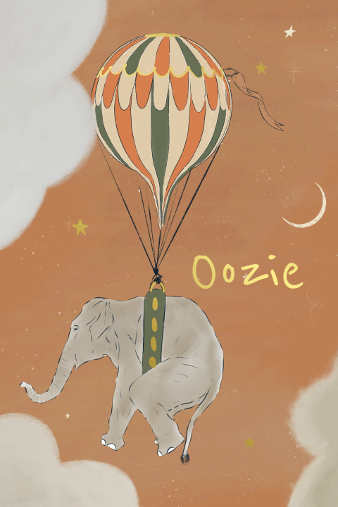 Geboortekaartje vliegende olifant oranje
